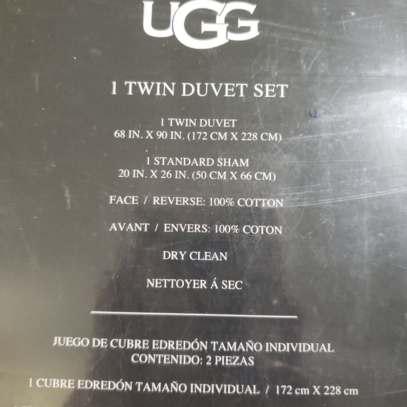 NWT UGG Shaye 2-piece Twin Duvet Set Ash Fog 100% Cotton - Picture 4 of 5